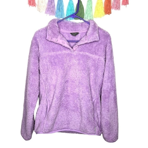 Eddie Bauer Purple Fast Plush Fleece Snap Mock Neck Cozy Soft Pullover Medium - Picture 16 of 16
